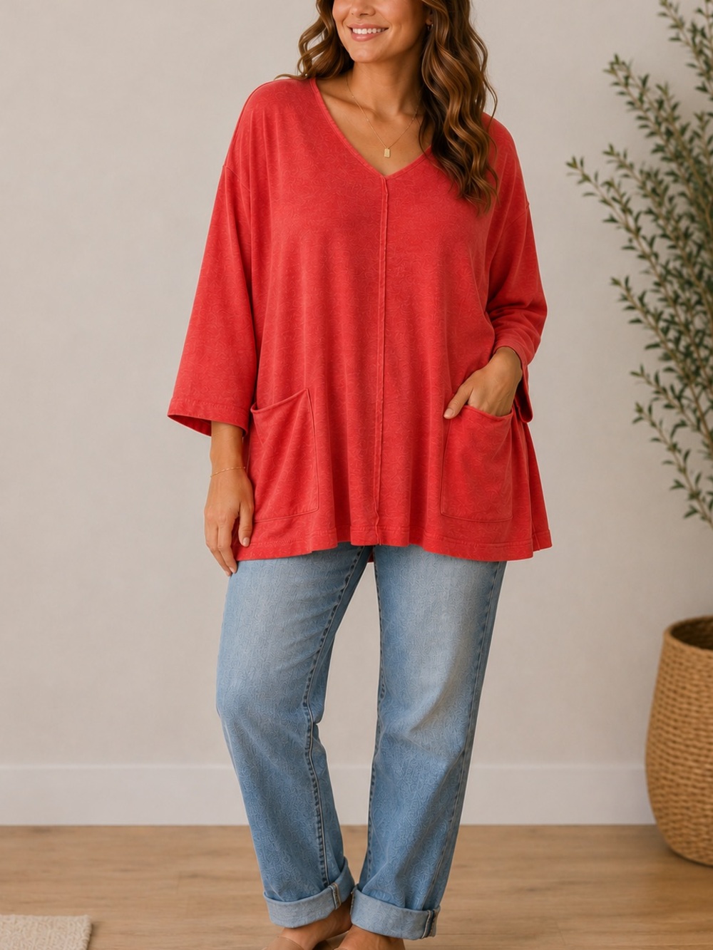 Bryn Walker Coral Sunday Shirt Large Bamboo French Terry Lagenlook Relaxed